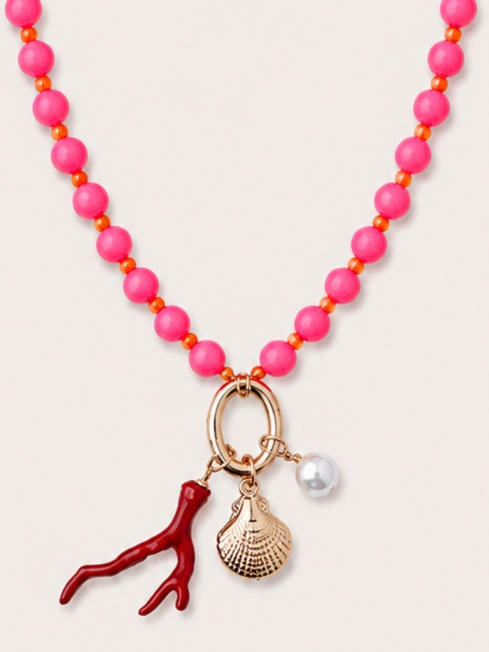New! Pink Beaded Coral Shell Pearl Necklace NWOT